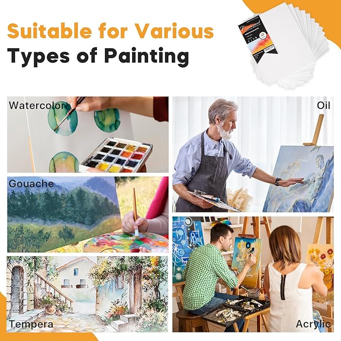 CONDA Canvas Panels Multi-Pack 32, 8 of Each Assorted Sizes 5 x 7, 8 x 10, 9 x 12, 11 x 14 inch Professional Quality Artist Cotton Canvas Board Assortment Pack