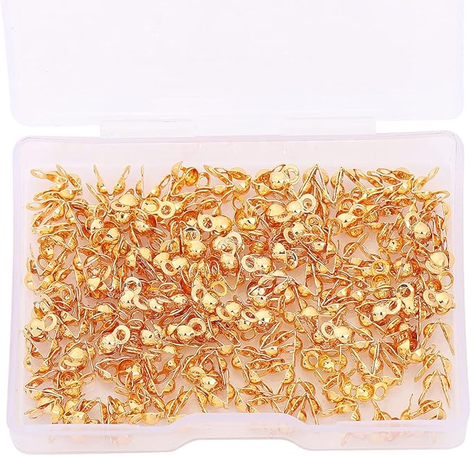 Beadia 18K Gold Plated End Caps Non Tarnish 3x6mm 200pcs for Jewelry Making Findings