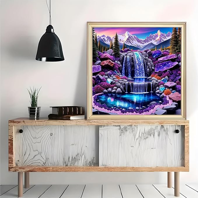 Landscape Waterfall Mountain Diamond Art Painting Kits for Adults, Diamond Painting Kits for Adults Beginners, 5D DIY Full Drill Diamond Dot Gem Art Kits for Adult, Home Wall Decor 13.8x13.8 Inch