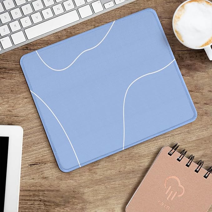 Seorsok Square Aesthetic Cute Line Mouse Pad,Office Home Personalized Mouse Mat Design,Waterproof Mousepad,Non-Slip Rubber Base Computer Mouse Pads for Wireless Mouse,Blue