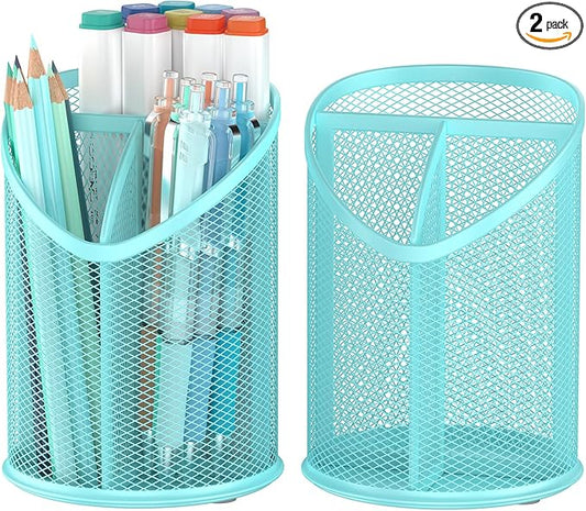 2 Pack Pen Holder Mesh Round Pencil (Blue)