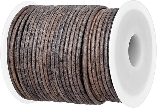 GENIQUE Real/Genuine Round Leather String Cord for Necklace, Bracelets, Jewellery, Braiding (2mm, Grey Distressed)