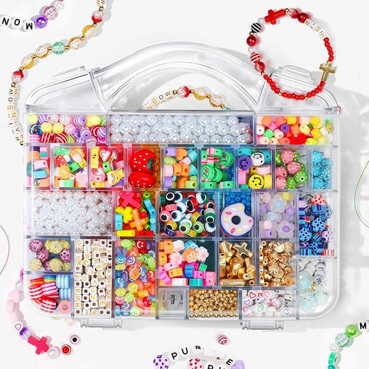 Jewelry Making Kit 4mm Glass Seed Beads for Jewelry Bracelet Making Kit,Pearl Bead with Letter Beads and Stickers,Friendship Bracelet DIY Art Craft Bag Charm Supplies