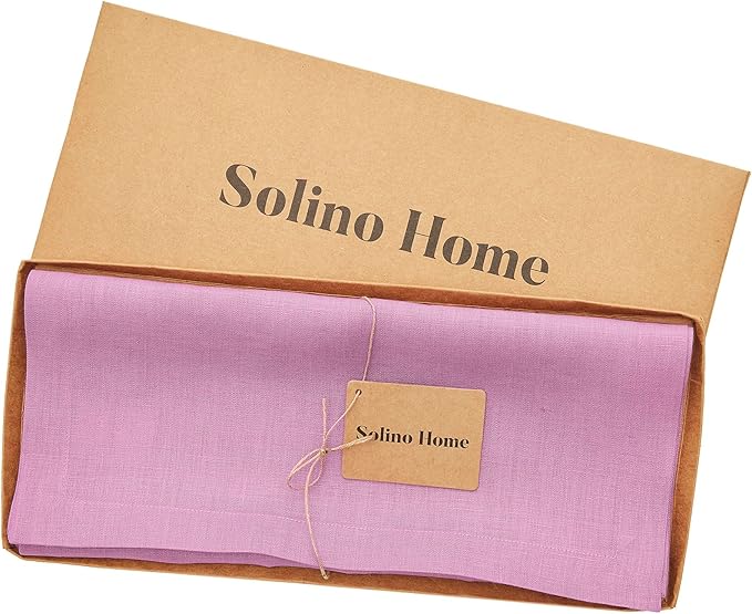 Solino Home Linen Violet Table Runner 60 Inches - 100% Pure Linen Farmhouse Short Table Runner 14 x 60 Inch Ideal for Dresser and Coffee Tables - Spring, Easter, Valentines - Fete