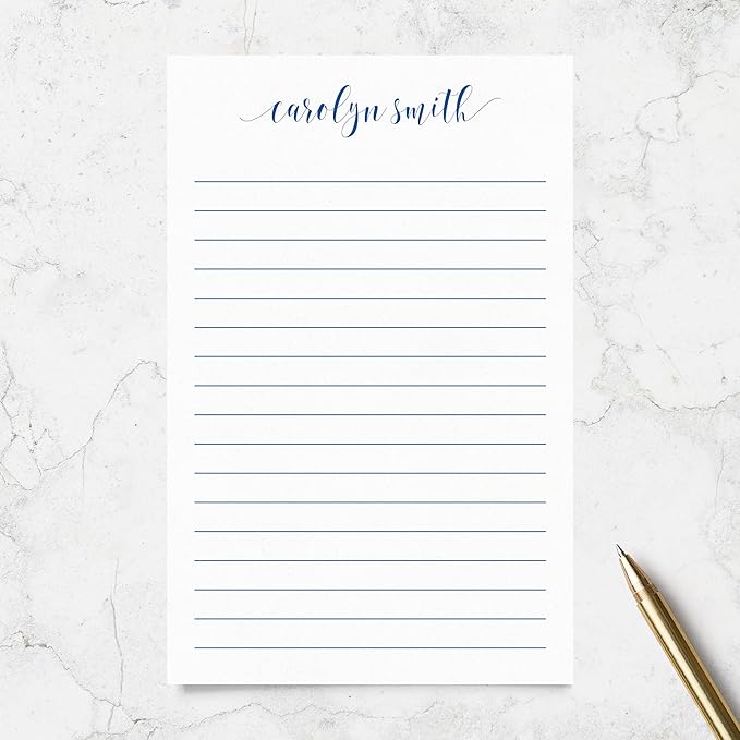 Personalized Notepad Stationery with Name in Lowercase Font, Available in 4 Sizes, Lined or Unlined in Choice of Colors, Note Pad Memo To Do List Pad (Font Style #6)