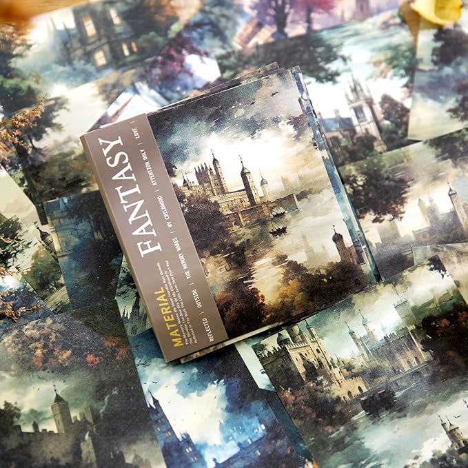 160Pcs Vintage Fantasy Scrapbook Paper, Building Ephemera Pack for Journaling and Junk Journal Supplies, Scrapbooking Kit with Glue Tape