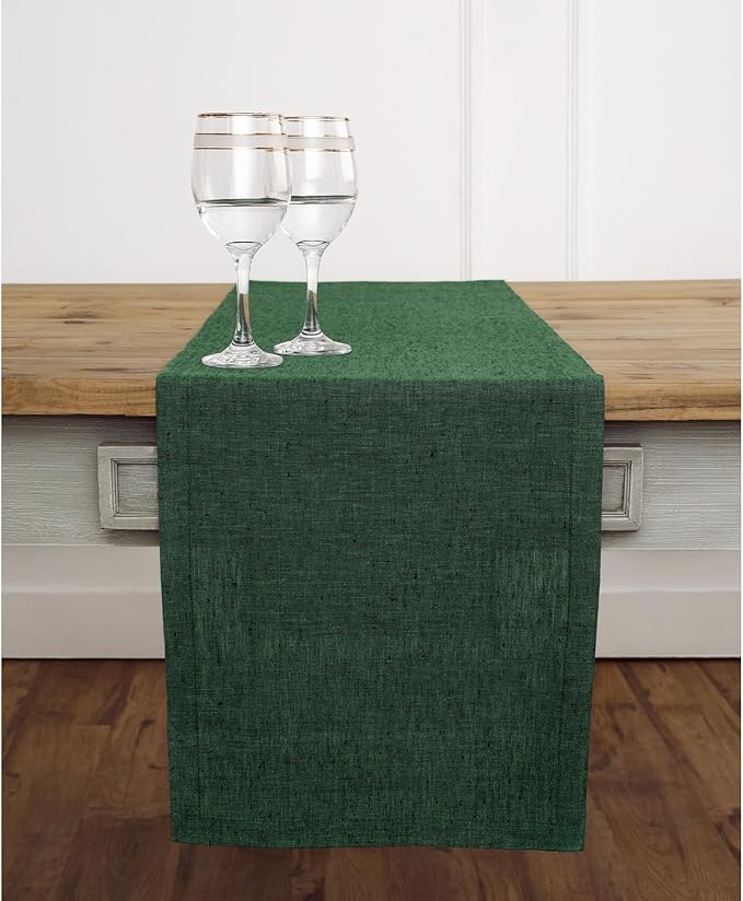 Solino Home Linen Forest Green Table Runner 108 Inches Long - Athena, 100% Pure Linen Dining Table Runner 14 x 108 Inch for Winter, Easter, St Patricks Day - Handcrafted and Machine Washable