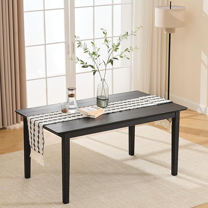 LZAREAL Modern Farmhouse Dining Table for 4 6 Solid Wood Dining Room Table Black Rectangular Kitchen Table Plank and Beam Dining Table for Dining Room Kitchen Restaurant
