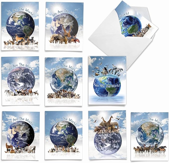 The Best Card Company - 10 Blank Animal Cards Boxed (4 x 5.12 Inch) - Assorted Pets, Zoo, Wildlife Cards - Uno Mundo AM6840OCB-B1x10