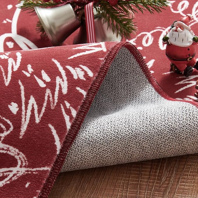JINCHAN Deck the Halls Christmas Rug 2x3 for Entryway Washable Christmas Tree Kitchen Rug Red Xmas Doormat Non-Slip Soft Small Carpet Winter Festive Holiday Decor for Front Door Bathroom Porch Bedside