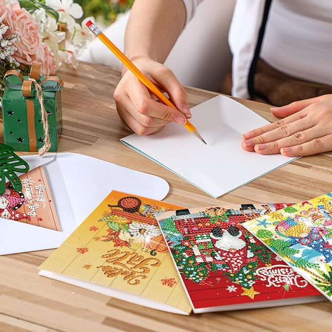 Saillong 12 Pack Christmas Diamond Painting Greeting Card Kit Holiday Diamond Art Cards with Envelopes Season Winter 5D Rhinestones Painting Making Kits for Adult DIY Craft Family Friend Holiday Gift
