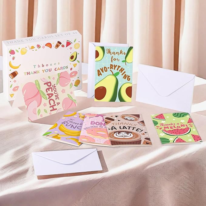 40 Pack Funny Thank You Cards with Envelopes & Stickers, 4×6 in Cute Thank You Card, Blank Cards and Envelopes Greeting Card for Kids Birthday, Wedding, Baby Shower, Thanksgiving, Christmas