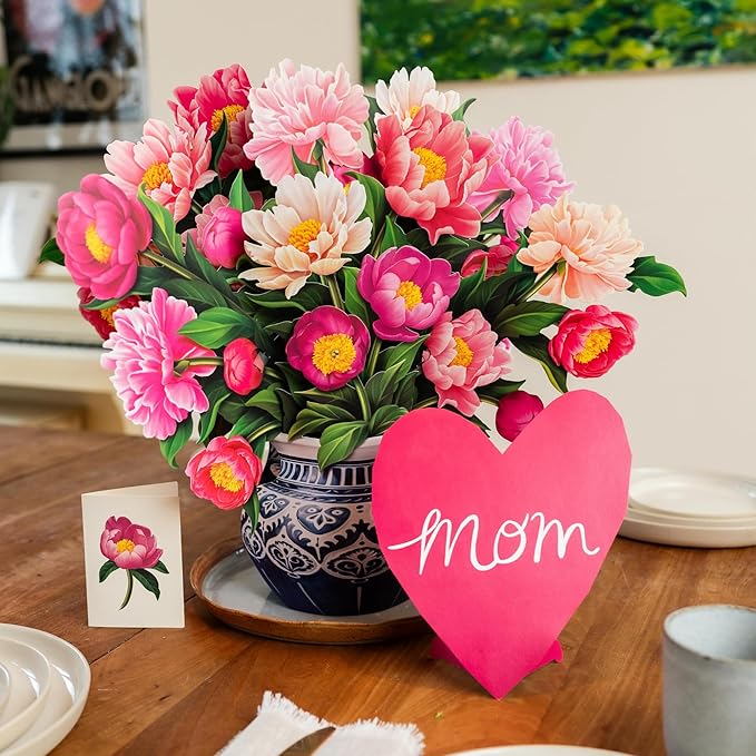 Freshcut Paper Pop Up Cards, Grande Peony Paradise, 18 Inch Life Sized Forever Flower Bouquet 3D Popup Greeting Card, Birthday Cards, Mother's Day Card, Blank Notecard & Envelope