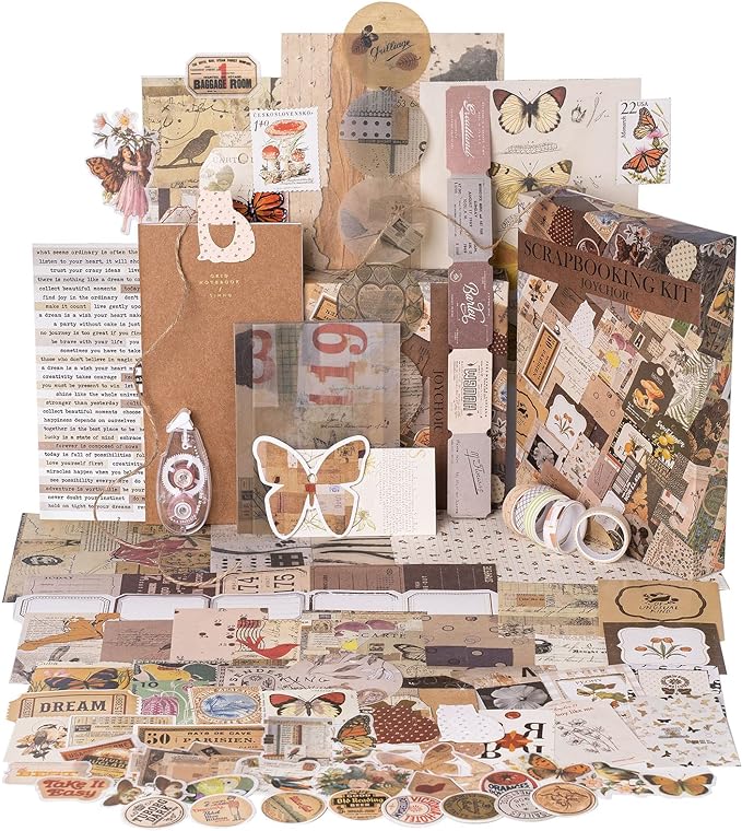 JOYCHOIC Vintage Scrapbooking Supplies Aesthetic Journaling Kit, Scrapbook Large Collection for Bullet Junk Journal, Arts Craft Collage, Beginners, Girls Ephemera Teenage Teens School