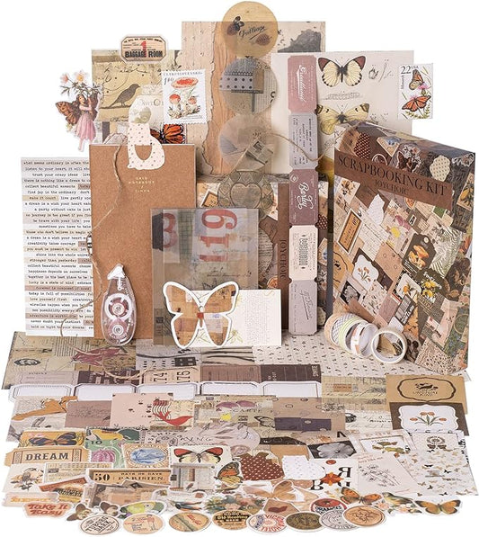 JOYCHOIC Vintage Scrapbooking Supplies Aesthetic Journaling Kit, Scrapbook Large Collection for Bullet Junk Journal, Arts Craft Collage, Beginners, Girls Ephemera Teenage Teens School