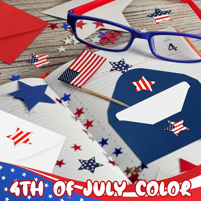400 Set Mini Patriotic Greeting Cards with Envelopes Stickers July 4th Memorial Day Red White Blue Small Greeting Cards Bulk Blank Note for Independence Veterans Day Supplies(Blue,white,red)