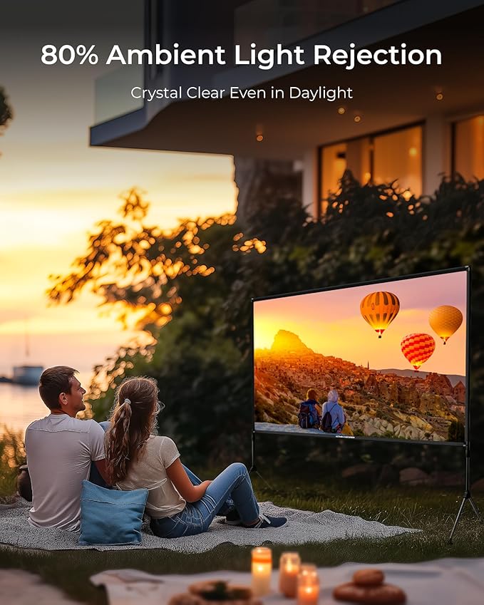 ULTIMEA E-ALR Projector Screen with Stand, 80% ALR Projector Screen 2.0 Gain Value for Outdoor Daytime & Home Theater, 120 inch Portable Silver Screen, 4K Full HD Movie Screen, Photon 120