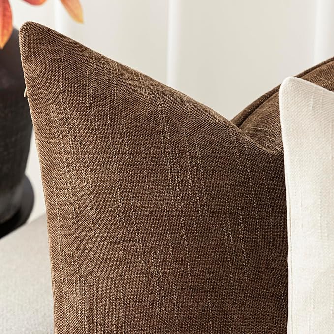 Foindtower Set of 2 Soft Textured Chenille Throw Decorative Pillow Covers Square Accent Solid Cushion Cover Cozy Neutral Farmhouse Pillow Case for Couch Sofa Bedroom Living Room 22x22 Inch,Dark Bronze