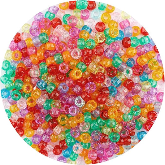 QPIXVB 1100pcs Hair Beads,Pony Beads for Bracelets Making,Colorful 4mm Clear Bead,Bulk Tiny Glitter Pony Bead for Jewelry Making,Necklace Keychain Charms Making Supplies,Crystal
