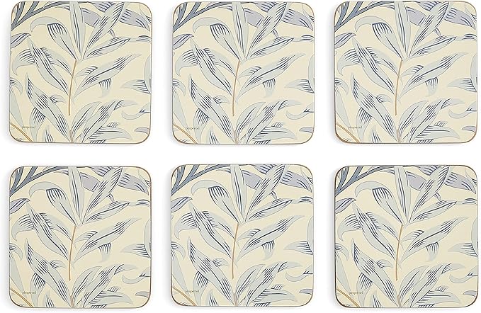 Pimpernel Morris & Co Willow Bough Blue Coasters, Set of 6 - Heat-Safe Drinkware Mats with Floral Design & Cork Backing for Dining Table Styling & Giftable Tableware for Special Occasions
