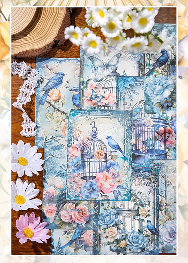 MAFELOE Scrapbook Supplies for Decorative Paper Aesthetic, Art Collage Album and Card Making, Junk Journal Kit Handmade Scrapbook Paper Craft, 6 Packs, 30 Pieces Each - Cage&Bird Series