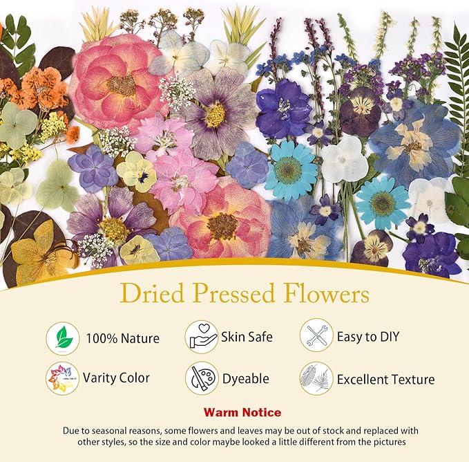 DALARAN 100Pcs Dried Pressed Flowers for Resin Molds Real Pressed Flowers Dry Leaves Kit for Art Crafts Resin Jewelry Making Scrapbook Supplies Card Making Soap Candle DIY