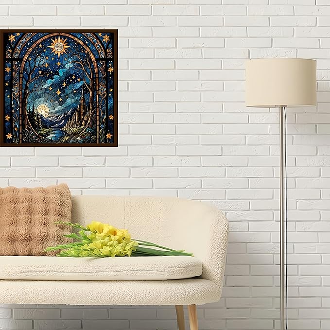Diamond Paintings Kits for Beginners,Full Drill Night Sky Stained Glass Diamond Arts Kits for Adults,Starry Landscape Paint by Diamond,5D DIY Diamond Painting Dot Gem Art,Home Wall Decor 13.8x13.8