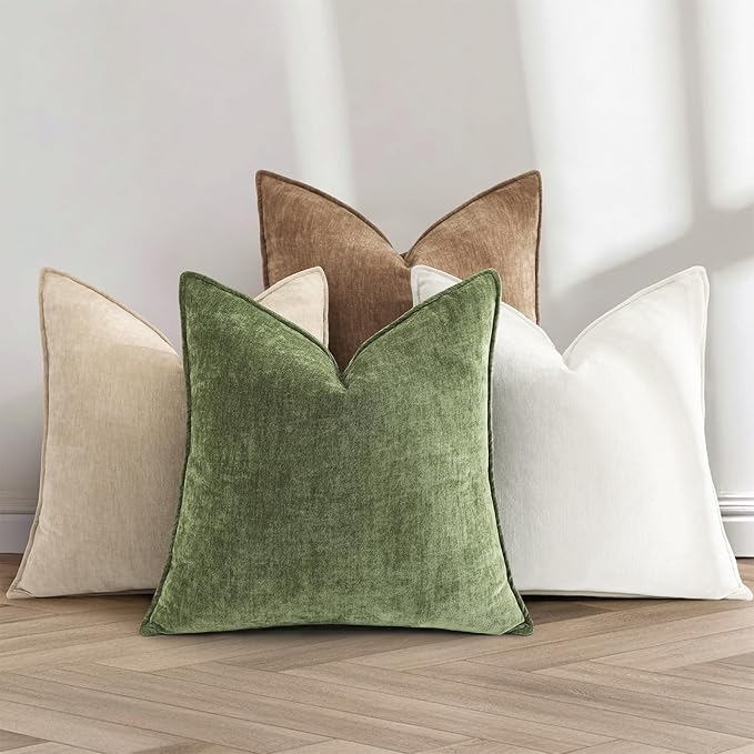 decorUhome Spring Couch Euro Sham Throw Pillow Covers 24x24 Set of 2, Decorative Soft Velvet Neutral Chenille Pillow Covers with Elegant Design for Sofa Bed Living Room Home Decor, Dark Brown