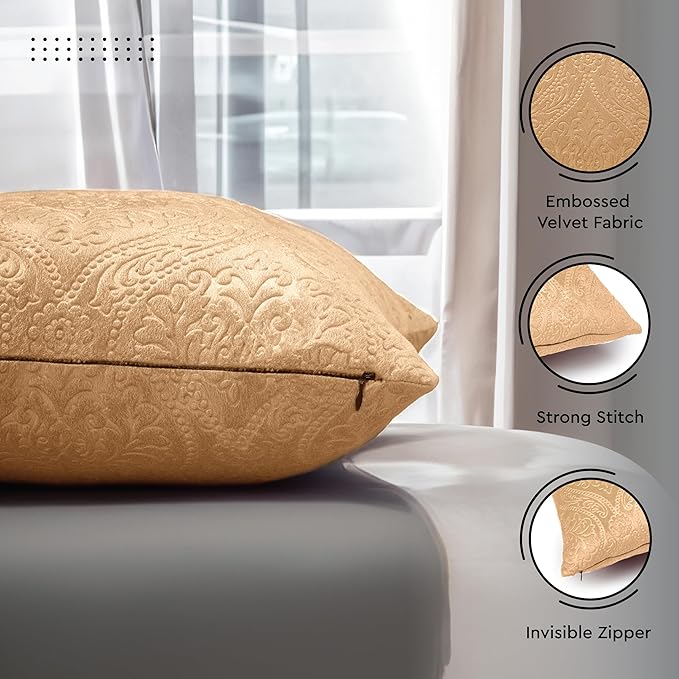 Encasa XO Luxury Embossed Velvet Throw Pillow Covers - Plush Cushion Covers for Elegant Living Rooms & Bedrooms, Machine Washable, 24"x24" White | Set of 2 | Covers Only No Insert