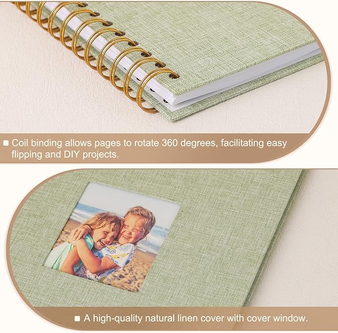 Scrapbook Photo Album 10x10 Inches 80 Pages Hardcover Kraft Paper Linen Cover Scrap Book Memory Book DIY Scrapbook Albums for Wedding Baby Boyfriend Travel Anniversary Family, GreenGrass