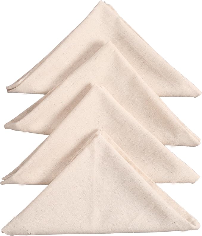 Lightnpro Cotton Flax Napkins Set of 12, Hemmed Dinner Cloth Napkins with Metred Corners, Washable and Reusable for Dining, Parties, Weddings, Holiday & Everyday Use - 17x17 Inch Natural Color