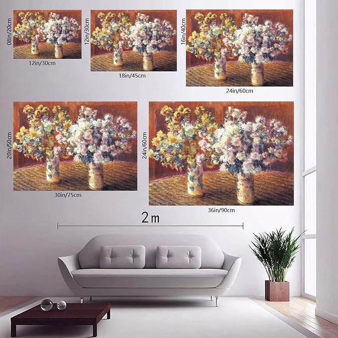 40+ Monet Famous Print Posters Two Vases with Chrysanthems by Claude Monet Impressionism Canvas Posters Print Wall Art Bedroom Office Room Decor Gift Frame 20×30inch(50×75cm)