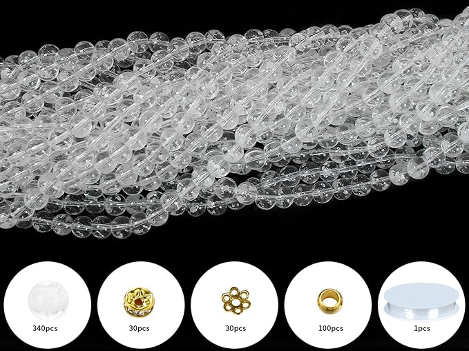 Pamir Tong 500PCS 10mm Clear Glass Beads for Jewelry Making,Round Smooth Beads, Bracelet Space Loose Beads for Jewelry Making Earring, Necklaces, DIY Crafts & Gifts #365