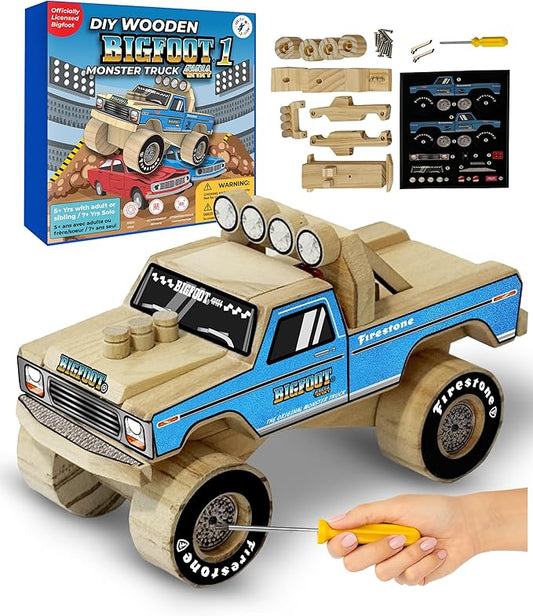 DIY Bigfoot 1 Monster Truck Wooden Kit w/Stickers (Small 5")- Officially Licensed Kids Building Kit - Wood Building Kits for Kids & Stem Toys for Ages 5-8 Years - Arts & Crafts Kits for Children