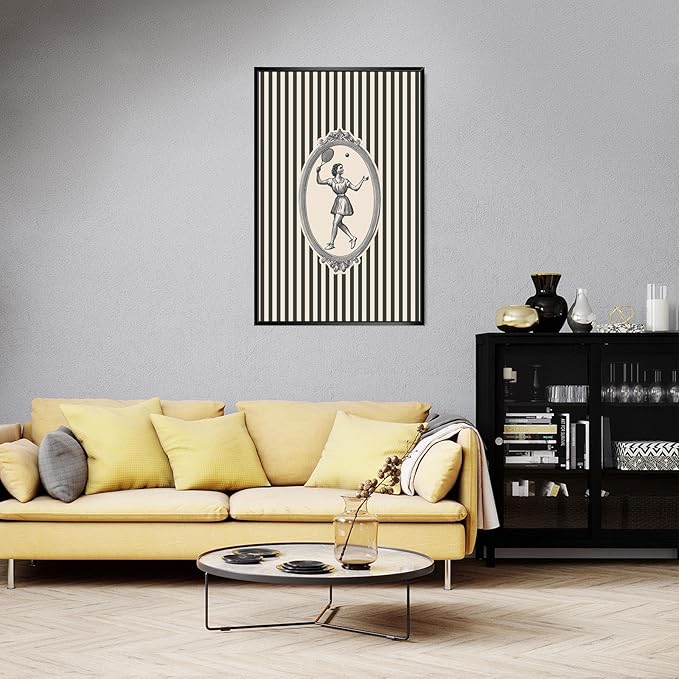 Vintage Tennis Lady Print Striped Elegant Sports Wall Art Posters Sports Lovers Gifts for Room Decor Aesthetic Family Wall Decor Prints 24X36 in Unframed
