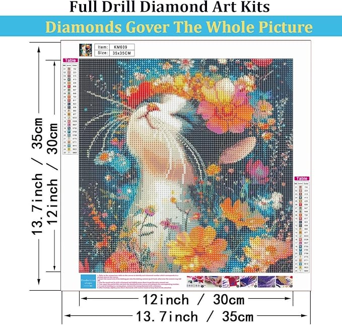 Mosaflare 5D Diamond Painting Kits for Adults, Cat Flowers Diamond Art for Beginners, DIY Full Round Drill Paint by Diamonds Dot Gem Art for Adults, Home Wall Decor 13.7x13.7 Inch