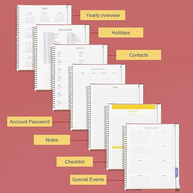 Yoment 2026 Planner Weekly and Monthly 8.5"x11" Large Hardcover Planner from Dec 2025 - Dec 2026 13 Months Calendar Academic Planners for Women Men Agenda Daily Weekly Yearly Planning with Tabs, Red