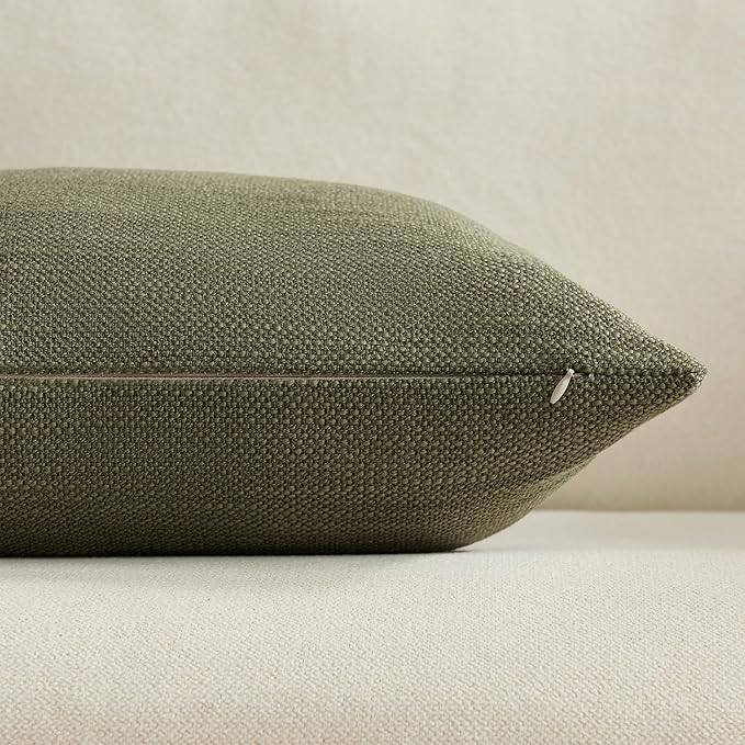 Meekio Set of 2 Linen Look Olive Green Pillow Covers 12x20, Decorative Throw Pillow Covers for Couch, Sofa, Bed & Living Room Decor