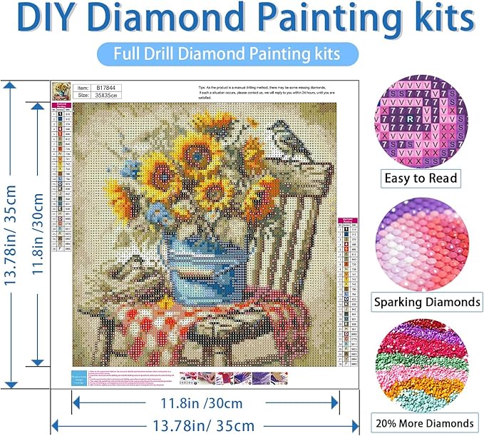 NWQZBYHT Sunflower Diamond Art Kits for Adults,Chair 5D Diamond Painting Kits for Beginner,DIY Round Full Drill Diamond Dots Painting Bird Gem Art for Adults Crafts Home Wall Decor 13.78x13.78 Inch
