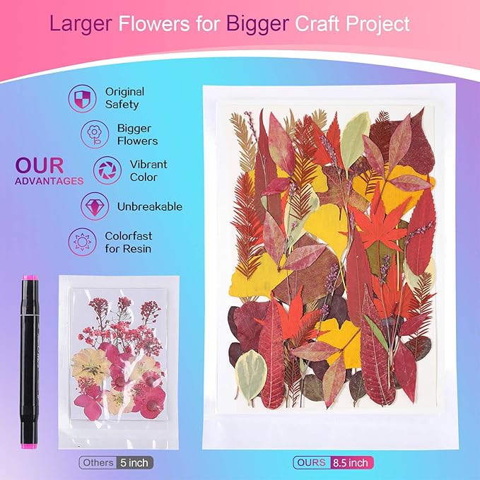 Large Bulk Fall Dried Pressed Leaves for Craft, Real Dry Natural Flower Leaf Daisy for Resin Mold, Cake Decor, Phone Cases (Autumn Leaves)