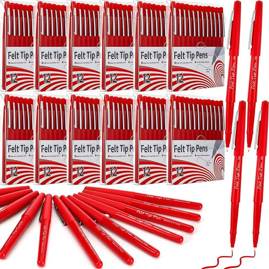 144 Pcs Red Felt Tip Pens 0.7mm Medium Point Pens Bulk, Felt Tip Markers for Journaling, Writing, Note Taking, Planner, Ideal for Office School Art Supplies Gift