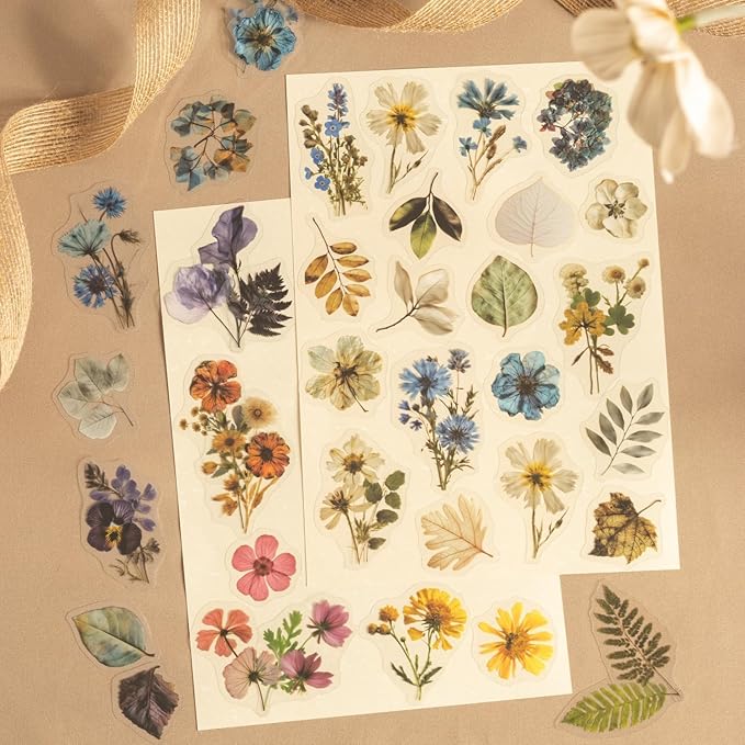 216PCS Scrapbook Stickers Set,Transparent Dried Flower Stickers for Journaling,Scrapbooking,Junk Journal Supplies,Photo Frame,Phone Case,Cups,Planner,DIY Craft(Dried Flowers)