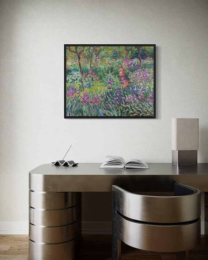 The Artist’s Garden Claude Monet Wall Art Print Poster, Impressionist Painting Wall Art Wall Decor, for Bedroom and Living room Bathroom Decor 115 (The Artist’s Garden, 16 x 20 inches, Black Frame)