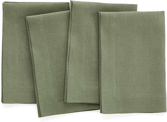 Solino Home Linen Napkins Set of 4-100% Pure Linen Oil Green Dinner Napkins Cloth 20 x 20 Inch for Spring, St Patricks Day, Easter - Fete, Handcrafted and Machine Washable