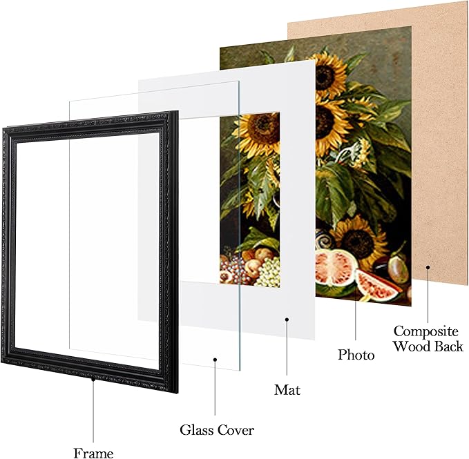 eletecpro 12x12 Picture Frames Set of 4, Vintage Photo Frame with Glass, Rustic Frames 12 x 12 Display 8x8 Photo with Mat or 12x12 without Mat for Home Wall Decor, Black