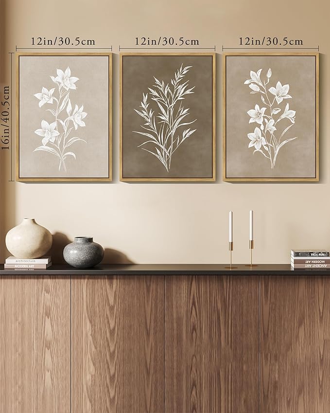 KUVIOKE Vintage Botanical Flower Framed Wall Art Colorful Neutral Boho Floral Wall Decor Botanical Retro Wildflower Modern Art Prints Rustic Home Decor 12x16in (Natural Framed)
