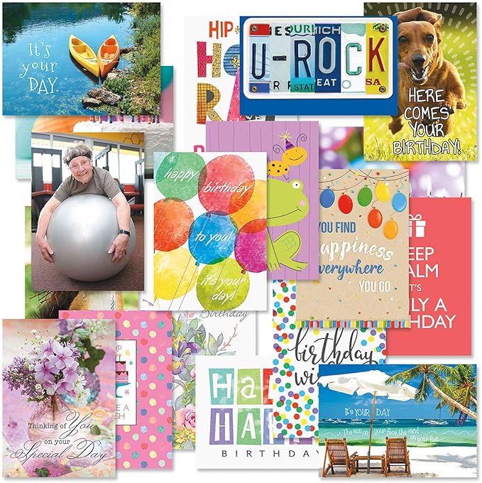 Current Festive Mega Birthday Greeting Card Value Pack – Set of 36 (18 Designs), Large 5 x 7 inches, Envelopes Included
