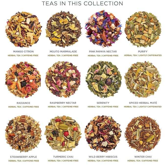 Tea Forte Herbal Tea Advent Calendar Gift Set; 24 Individually Wrapped Handcrafted Assorted Pyramid Infuser Tea Bags with Numbered Doors, Warming Joy (Herbal)
