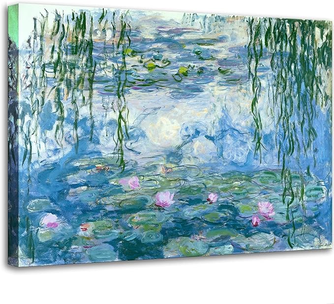 Claude Monet Canvas Wall Art - Water Lilies Classic Artwork Picture Print with Framed Painting for Home Office Wall Decor 32"x48"