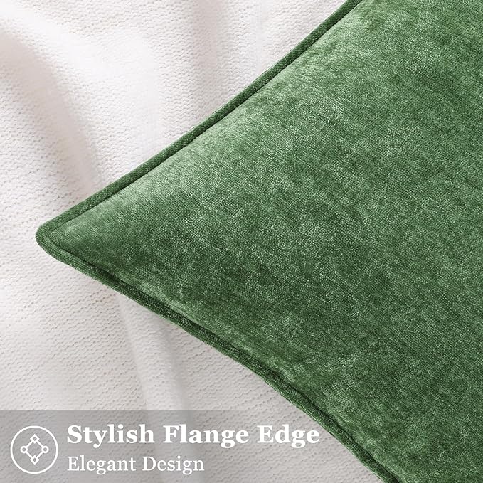 decorUhome Spring Couch Euro Sham Throw Pillow Covers 24x24 Set of 2, Decorative Soft Velvet Neutral Chenille Pillow Covers with Elegant Design for Sofa Bed Living Room Home Decor, Moss Green